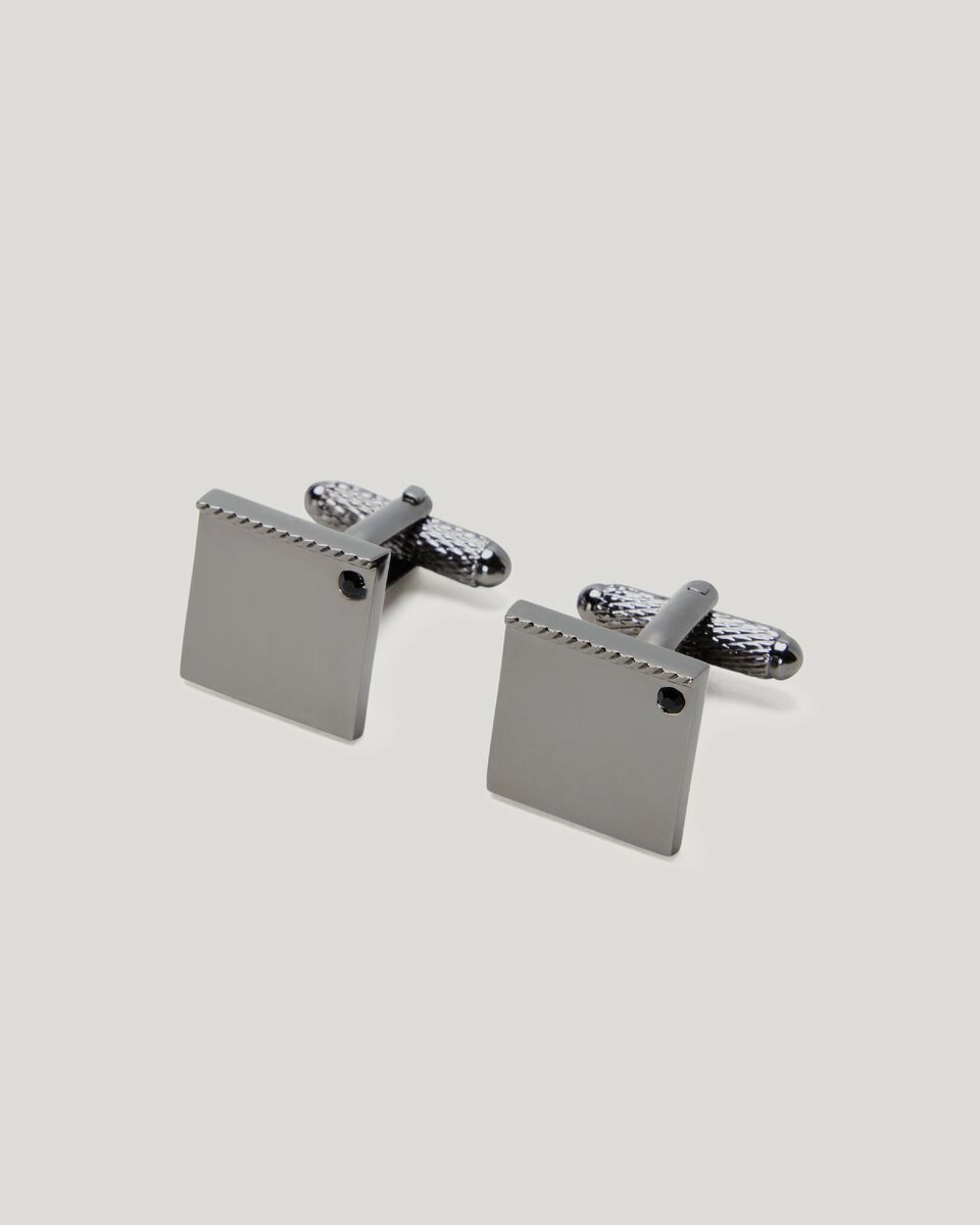 Polished Cufflink With Detailed Edge & Crystal 